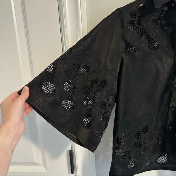 NWT Tuckernuck Ranna Gill Black Oversized Floral Faux Leather Top XS - Picture 12 of 15